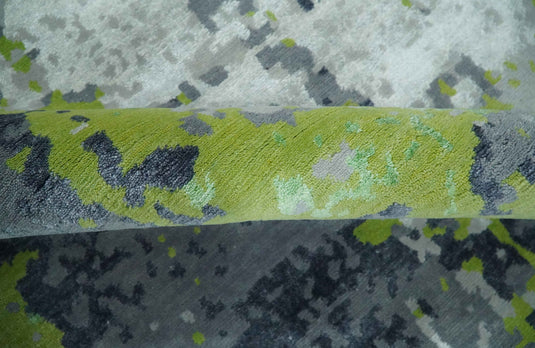 Modern Abstract Green, Ivory, Gray And Charcoal Hand Knotted 8x10 ft Bedroom, Living Room Rug Wool Area Rug