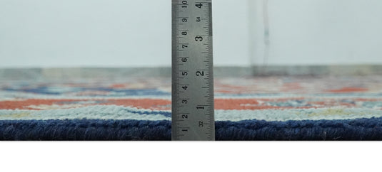 Traditional Medallion Pattern Red, Blue, Teal and Olive Hand Knotted 8x10 ft wool Area Rug