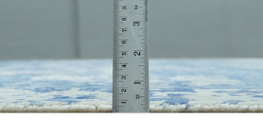 Modern Abstract Blue And Ivory Handloom 5.6x8 ft Bedroom, Living Room Rug Wool And Viscose Area Rug