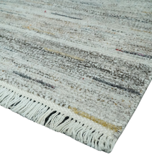 Abstract Ivory, Charcoal and Olive Handwoven 5x8 ft Bedroom, Living Room Rug Pet Yarn Area Rug