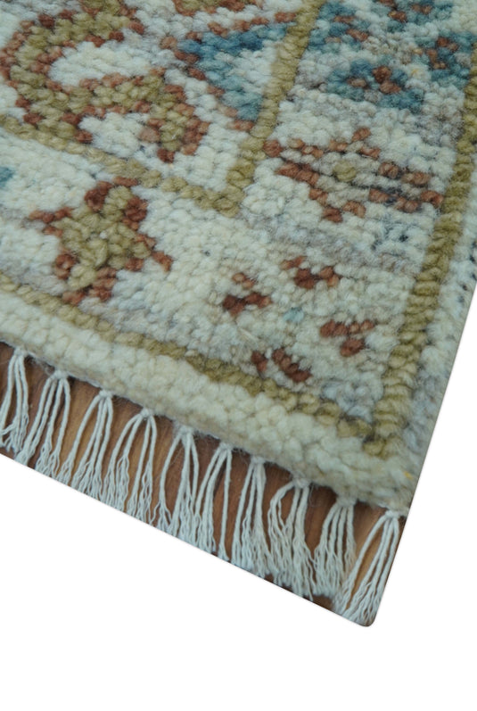Hand Knotted 2x3 ft Transitional Ivory Wool Area Rug