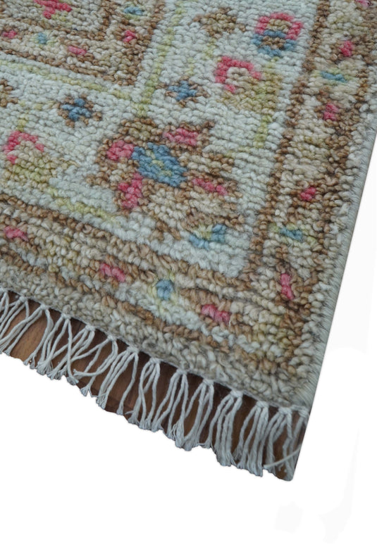 Traditional Oushak Design 4x6 ft Hand Knotted Ivory and Blue Wool Area Rug