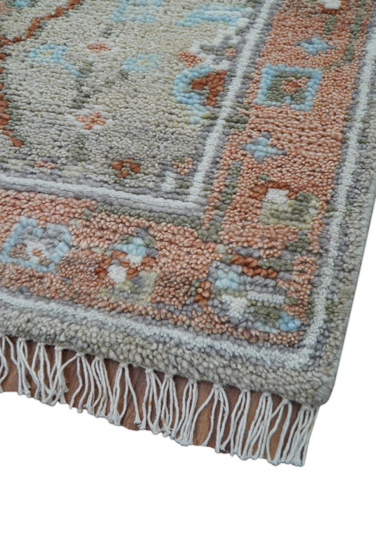 Traditional Turkish Design 2.6x10 ft Hand Knotted Silver And Rust Wool Area Rug