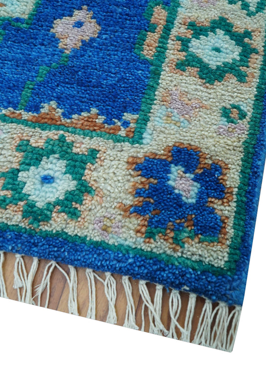 Traditional Oushak Design Blue 2.6X6 ft Hand Knotted Wool Area Rug