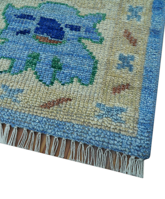 Traditional Turkish Design 8x10 ft Hand Knotted Blue And Ivory Wool Area Rug