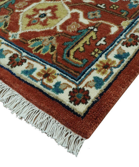 Hand Knotted Traditional Herati Rust, Blue, Teal And Ivory Wool Rug 8x10 ft Ideal for Living, Bedroom And Dining Rooms | CP2457810