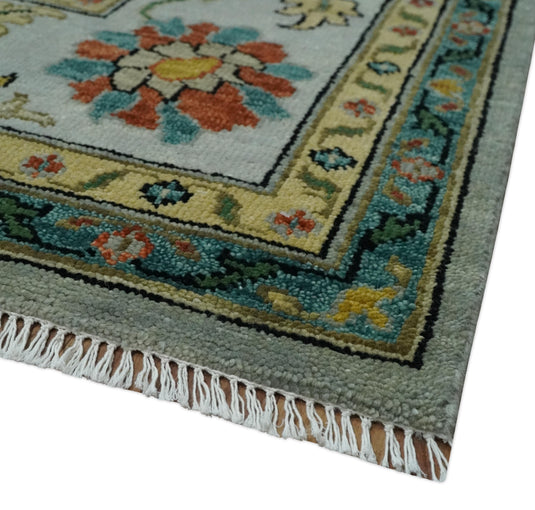 Hand Knotted Oriental Oushak Colorful Rug Silver and Gold 9x12 ft Ideal for Living, Bedroom, and Dining Rooms | CP1335912S