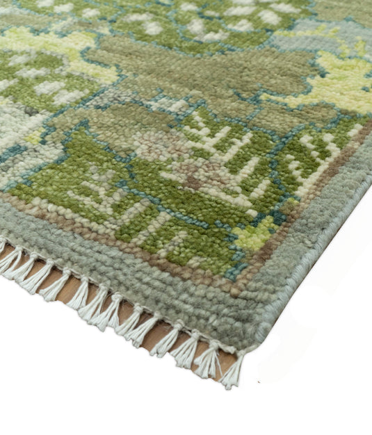 Nature Theme Green And Gray Hand Knotted 8x10 ft Wool Rug Ideal for Living, Bedroom And Dining Rooms
