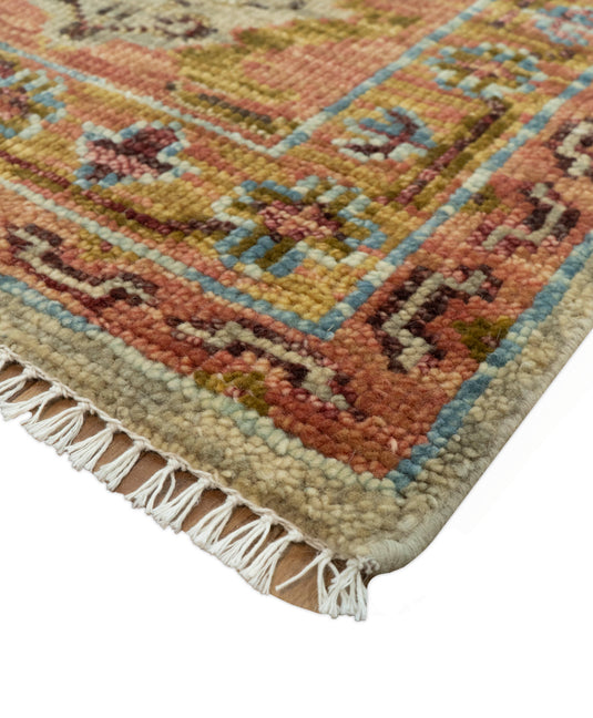 Beige, Peach And Green Transition Hand Knotted 8x10 ft Wool Rug Ideal for Living, Bedroom And Dining Rooms