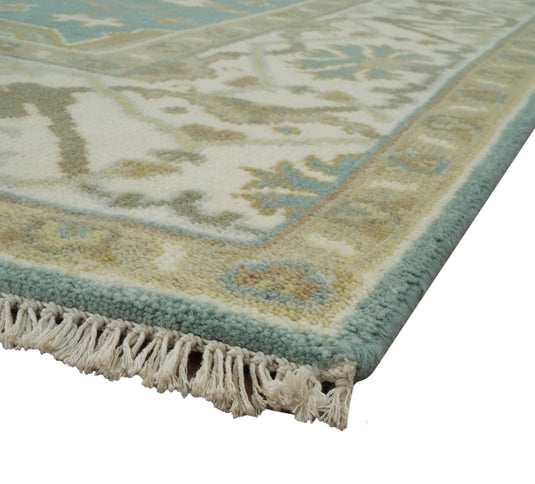 Hand Knotted Classic Oushak Teal, Beige And Ivory Wool Rug 6x9 ft Ideal for Living, Bedroom And Dining Rooms | CP235669