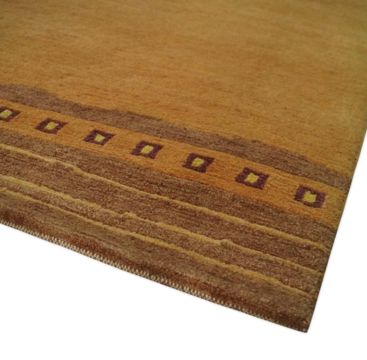 Modern Geometrical Pattern Hand Knotted Rust and Brown 4x6 ft Bedroom, Living Room Rug Wool Area Rug