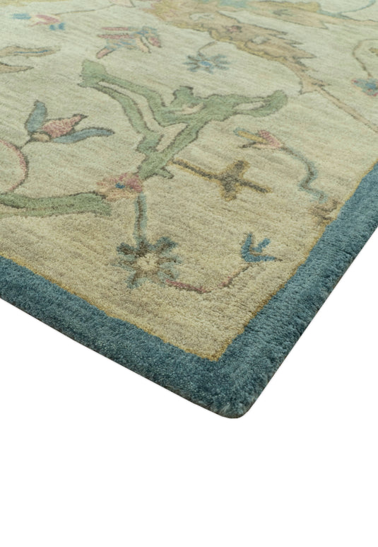 Beige And Blue Traditional Oushak Design Hand Tufted 8x10 ft Bedroom, Living Room Rug Wool Area Rug
