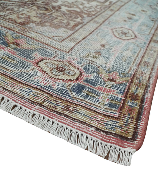 Beige, Peach and Silver Antique Finish Hand knotted Heriz Serapi 8X10 ft wool Area Rug CP1815810S