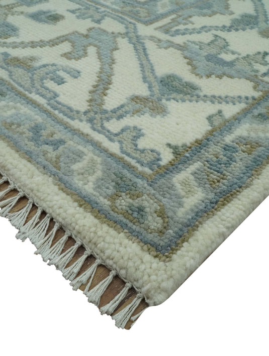 Ivory And Gray Oriental Oushak Hand Knotted Wool Rug 8x10 ft Ideal for Living, Bedroom And Dining Rooms