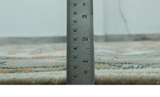 Traditional Medallion Pattern Ivory, Brown, Gray and Olive Hand Knotted 8x10 ft wool Area Rug