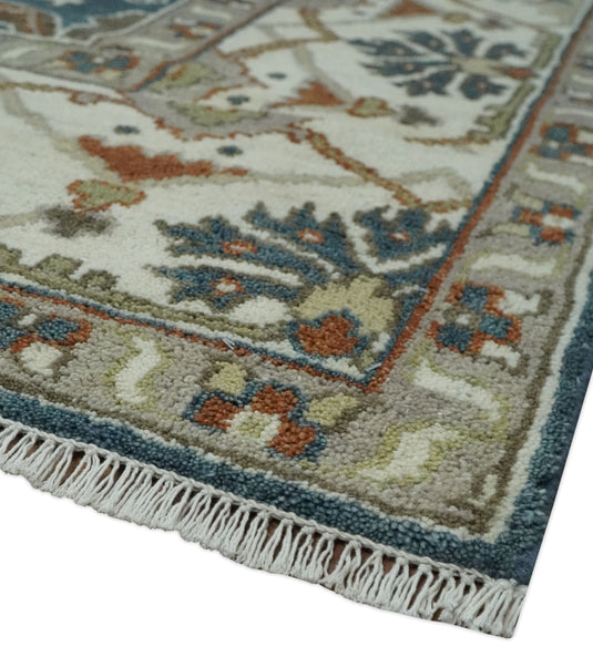 Traditional Oriental Oushak Hand knotted Dark Blue and Beige 8x10 ft Bedroom, Living Room Rug ,wool Area Rug