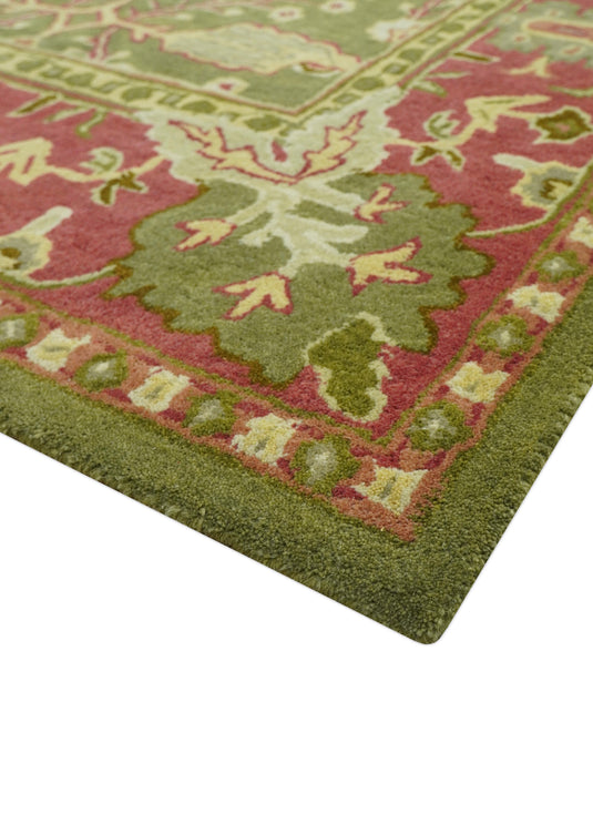 Custom Made Traditional Floral Green And Gold Hand Tufted Wool Area Rug