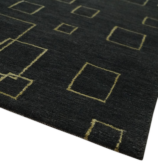 Modern geometrical pattern Hand Knotted Charcoal and Gold Color 5x8 ft Bedroom, Living Room Rug Wool and Art Silk Area Rug