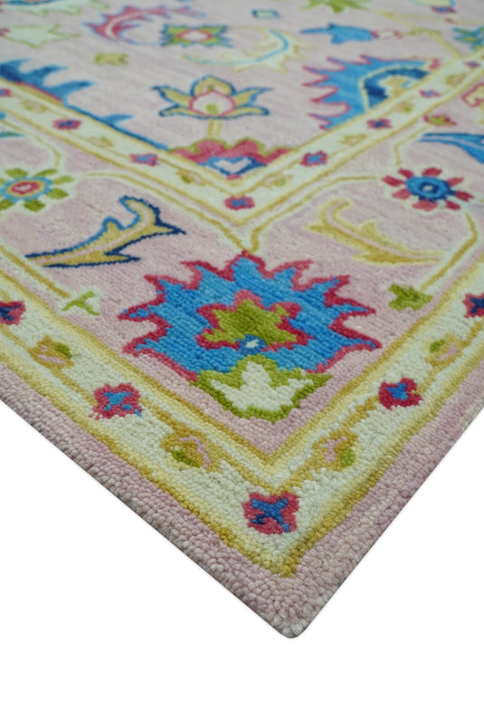 Custom Made Light Pink, Blue And Ivory Traditional Oushak Hand Tufted Wool Area Rug