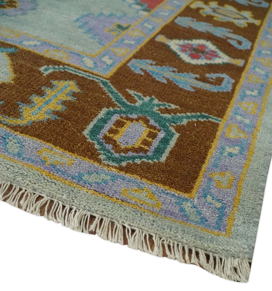 Traditional Floral Oushak Hand knotted Silver and Brown 8x10 ft Bedroom, Living Room Rug ,wool Area Rug