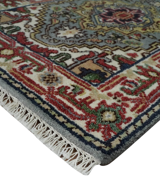 Hand Knotted Heriz Serapi Rug Grey and Ivory 2.6x12 ft Runner Ideal for Living, Bedroom, and Dining Rooms | CP18832612