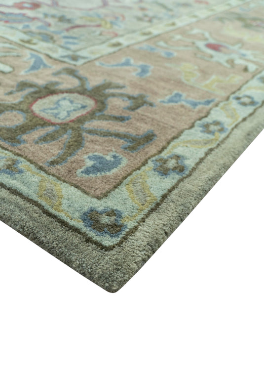Traditional Floral Green And Brown Hand Tufted 8x10 ft Bedroom, Living Room Rug Wool Area Rug