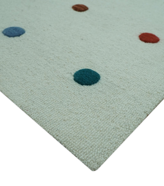 Modern Dots White, Blue, Yellow And Rust Hand Tufted 8x10 ft Bedroom, Living Room Rug Wool Area Rug