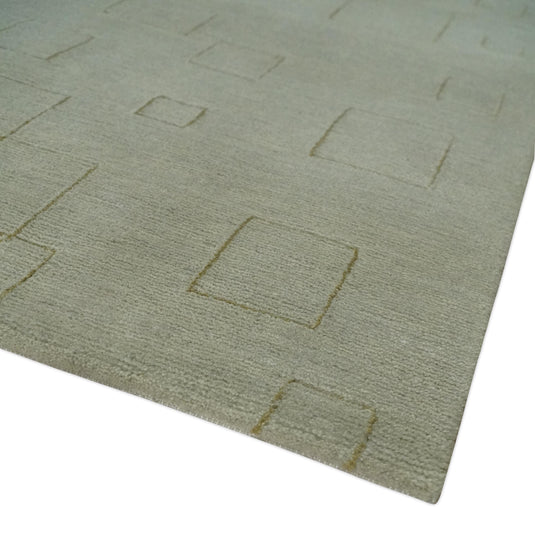 Modern Geometrical pattern Hand Knotted Olive and Gold 5x8 ft Bedroom, Living Room Rug Wool and Art Silk Area Rug