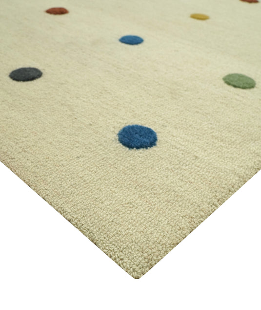 Custom Made Modern Cream And Colorful Dots Hand Tufted Bedroom, Living Room Rug Wool Area Rug