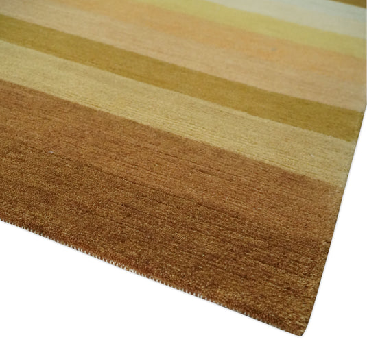 Modern Geometrical Floral pattern Hand Knotted Brown, Beige, Ivory and Olive 6x8 ft Bedroom, Living Room Rug Wool Area Rug