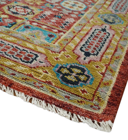 Traditional Persian Colorful Hand knotted Light Blue, Mustard and Red 6x9 ft Bedroom, Living Room Rug ,wool Area Rug