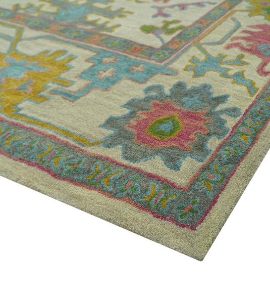 Beige And Colorful Traditional Oushak Hand Tufted 8x10 ft Bedroom, Living Room Rug Wool Area Rug