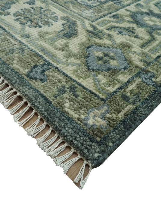 Ivory And Gray Traditional Hand Knotted Wool Rug 8x10 ft Ideal for Living, Bedroom And Dining Rooms