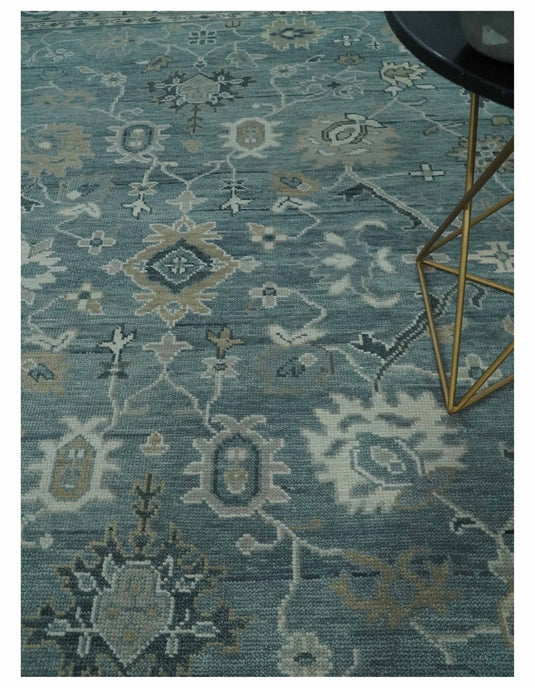 Antique Hand Knotted Oushak Gray and Silver Traditional 8x10 ft Bedroom, Living Room Rug Wool Area Rug
