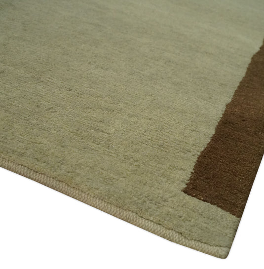 Modern Geometrical Hand knotted Olive, Brown and Beige 4x6 ft Bedroom, Living Room Rug Wool Area Rug