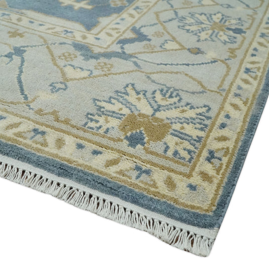 Traditional 8x9 Hand Knotted Gray, Ivory and Beige Oriental Oushak Wool Area Rug