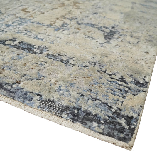 Traditional Floral Silver, Beige And Charcoal Hand Knotted 8x10 ft Bedroom, Living Room Rug Wool And Original Silk Area Rug