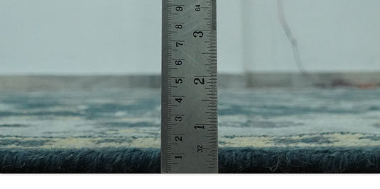 Traditional Floral Pattern Dark Teal, Beige, Silver and Ivory Hand Knotted 8x10 ft wool Area Rug