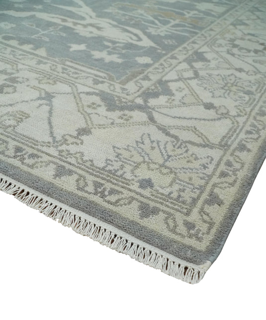 Traditional 8x10 Hand Knotted Charcoal, Ivory and Beige Oriental Oushak Wool Area Rug