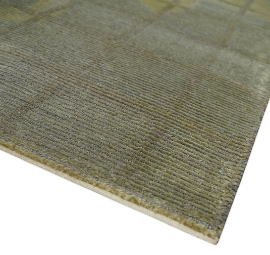 Modern Geometrical Hand Knotted Olive, Brown and Beige 5x8 ft Bedroom, Living Room Rug Wool and Art Silk Area Rug