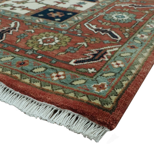 Hand Knotted Traditional Heriz Rust, Black, Blue And Ivory Wool Rug 9x12 ft Ideal for Living, Bedroom And Dining Rooms | CP1959912