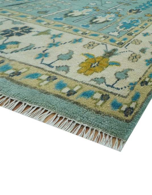 Turkish Wool Oushak Rug, Blue and Ivory Hand Knotted 6x9, 8x10, 9x12 and 10x14 Antique Vintage Style Rug, Bedroom, Living Room Rug