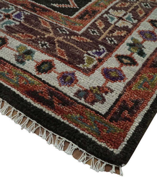 Rust, Black and Ivory Wool Traditional Antique Vintage Persian Hand knotted Area Rug
