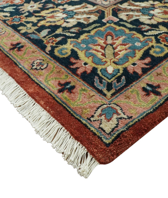 Ivory, Maroon And Black Traditional Serapi Hand Knotted Wool Rug 9x12 ft Ideal for Living, Bedroom And Dining Rooms | CP1829912