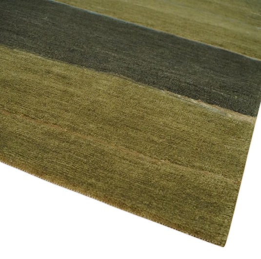 Modern Geometrical Hand Knotted Olive and Charcoal 5x8 ft Bedroom, Living Room Rug Wool and Viscose Area Rug