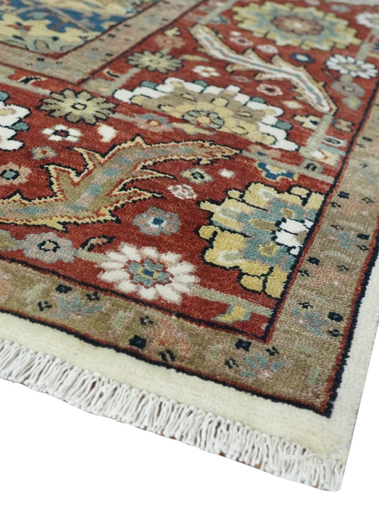 Premium look Hand knotted Ivory, Rust and Gold 8x10 Traditional Heriz Serapi wool Area Rug