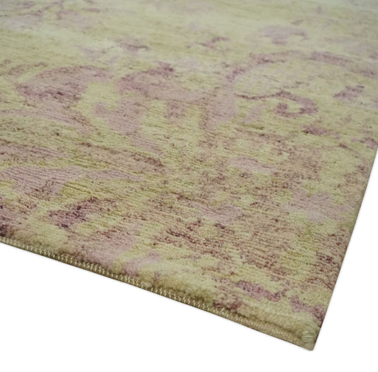 Traditional Floral pattern Hand Knotted Olive and Purple 3x5 ft Bedroom, Living Room Rug Wool Silk Area Rug