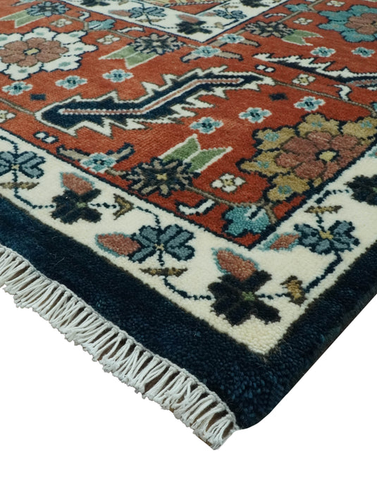 Hand Knotted Ivory, Black And Rust Traditional Floral Wool Rug 9x12 ft Ideal for Living, Bedroom And Dining Rooms | CP2471912