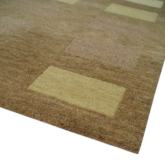 Modern Geometrical Pattern Handloom Brown, Beige and Olive 4x6 ft Bedroom, Living Room Rug , Wool Area Rug AAOC746