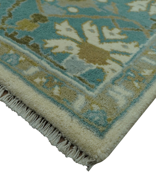 Traditional Oushak Traditional Oushak Ivory, Aqua, And Gray Hand Knotted Wool Rug 8x10 ft Ideal for Living, Bedroom And Dining Rooms